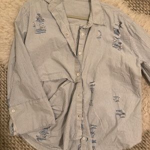 LF distressed blue splice button down